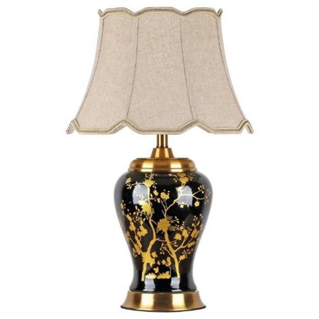 Lampe à poser en céramique LED avec abat-jour blanc style Japonais