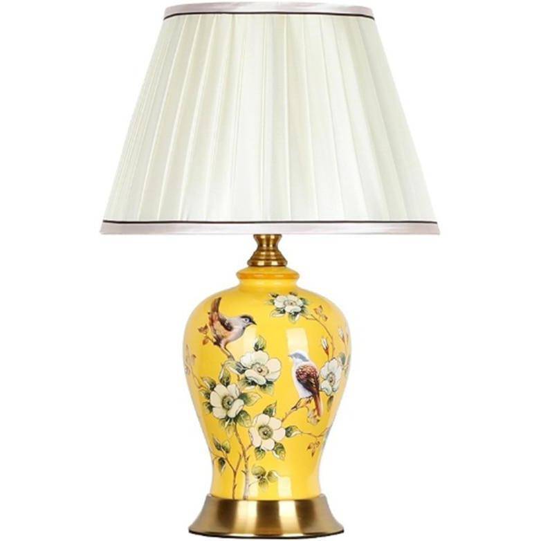 Lampe à poser LED en céramique et fleurs avec abat-jour blanc style Japonais - vue 5 sur 6
