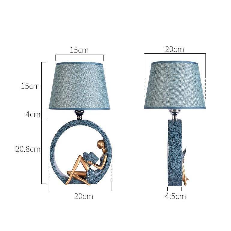 Lampe à poser LED avec corps imitation sculpture et abat-jour tissu - vue 5 sur 4