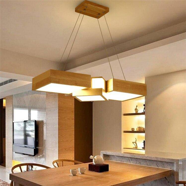 Lustre moderne LED aux formes géométriques en bois Stars