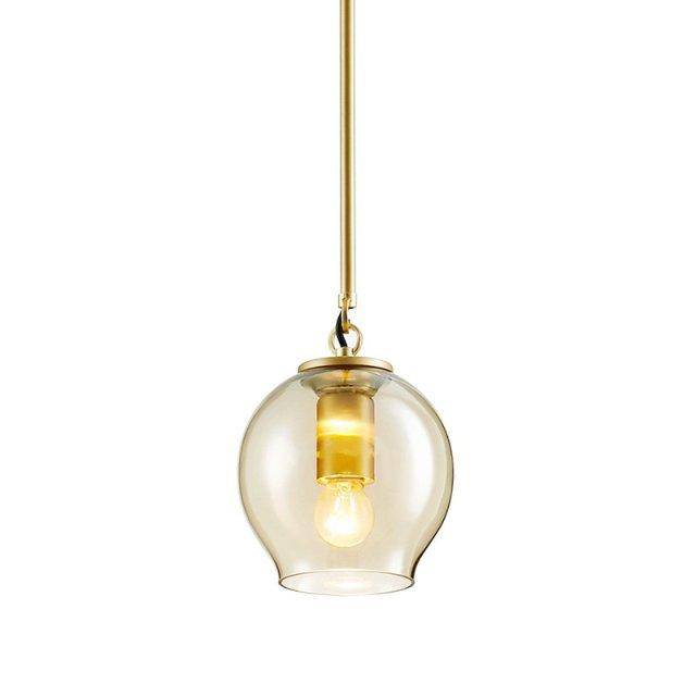 Suspension design LED en verre cristal et anneaux dorés - vue 4 sur 5