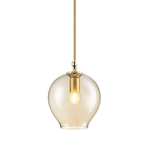 Suspension design LED en verre cristal et anneaux dorés