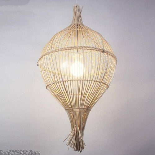 Suspension rustique LED avec abat-jour en rotin Rui