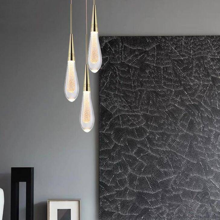 Suspension design LED dorée en verre cristal Luxury - vue 3 sur 6