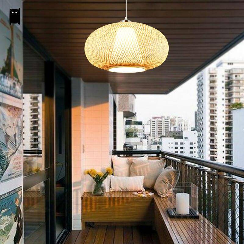 Suspension en bambou design en boule ovale - vue 4 sur 6