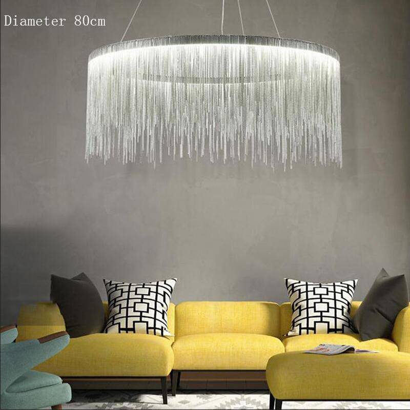 Lustre design LED avec cercle argenté et chaine en métal Villa - vue 4 sur 4
