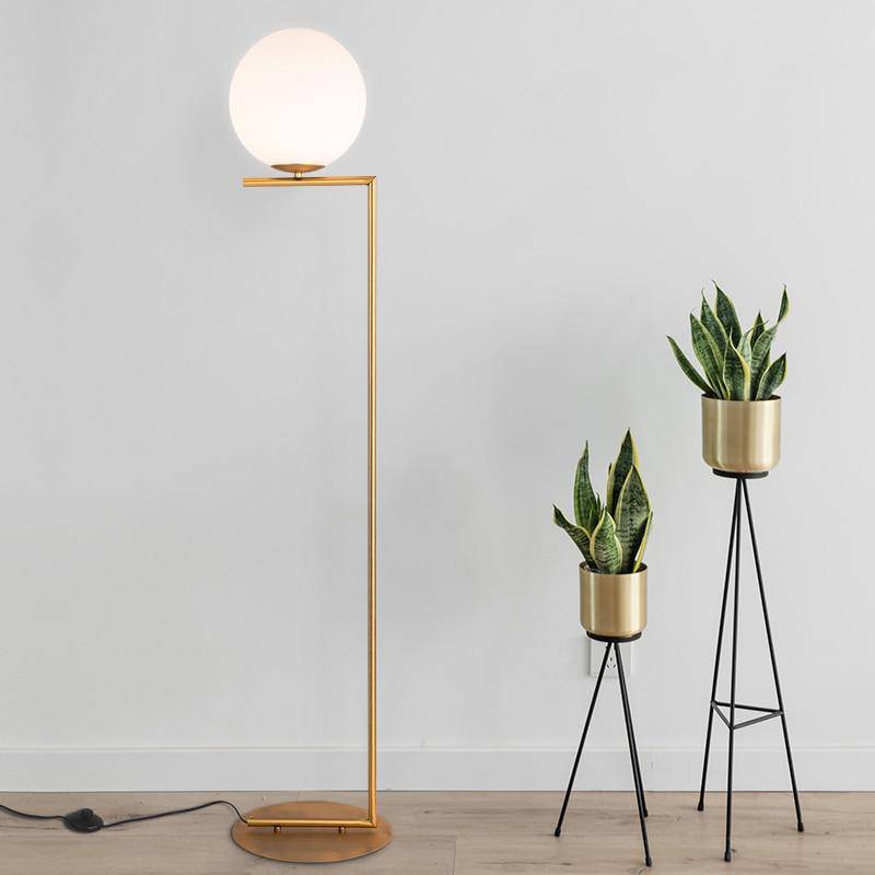 Lustre design avec boule en verre et tige de support Moderne - vue 3 sur 6