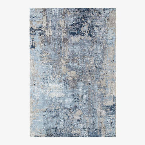 Tapis moderne rectangle au style abstrait beige et bleu