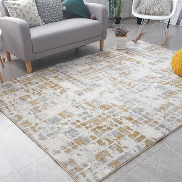 Tapis moderne rectangle aux motifs vintages jaunes - vue 3 sur 2