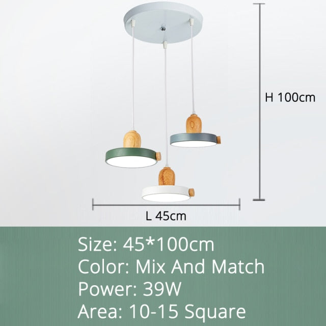 Lustre scandinave circulaire en bois et métal coloré Carmina