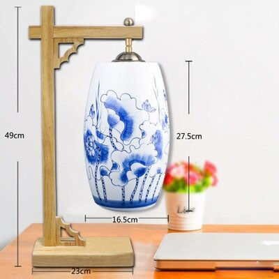 Lampe de bureau ou chevet potence style chinois en bois - vue 7 sur 12