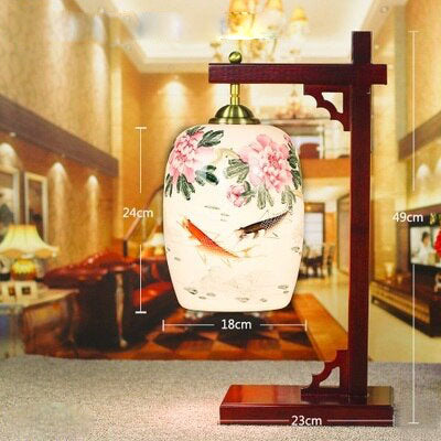 Lampe de bureau ou chevet potence style chinois en bois - vue 8 sur 12