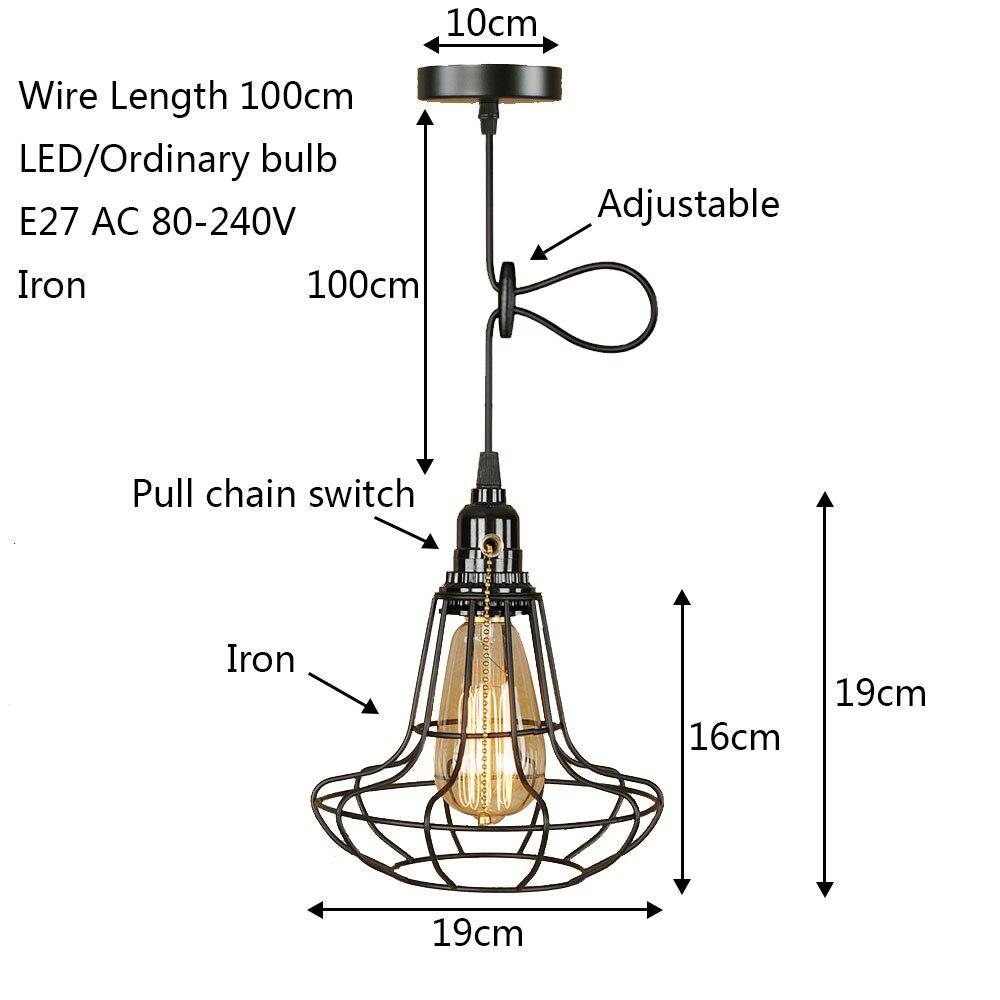 Suspension rétro à LED avec abat-jour cage en métal Edison - vue 3 sur 3