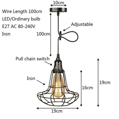 Suspension rétro à LED avec abat-jour cage en métal Edison - vue 3 sur 3