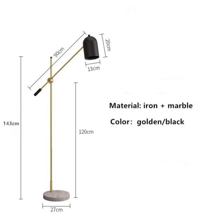 Lampadaire design LED doré avec abat-jour noir et socle en marbre - vue 8 sur 7