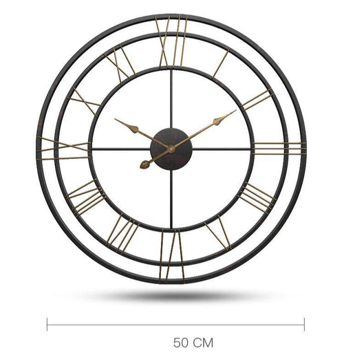 Horloge murale ronde en métal avec chiffres romains 50cm European
