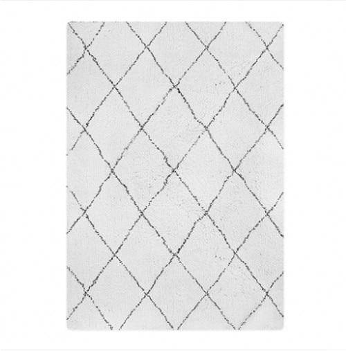 Tapis rectangle shaggy berbère blanc à motifs Ourain - vue 5 sur 5