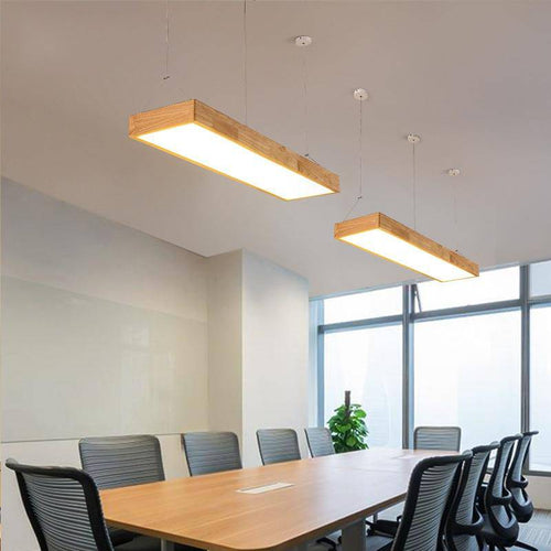 Lustre moderne à LED avec rectangle aux bords épais en bois Fly - vue 4 sur 8