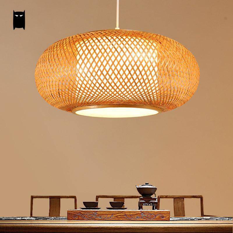Suspension en bambou rond ovale style japonais Woven - vue 3 sur 6