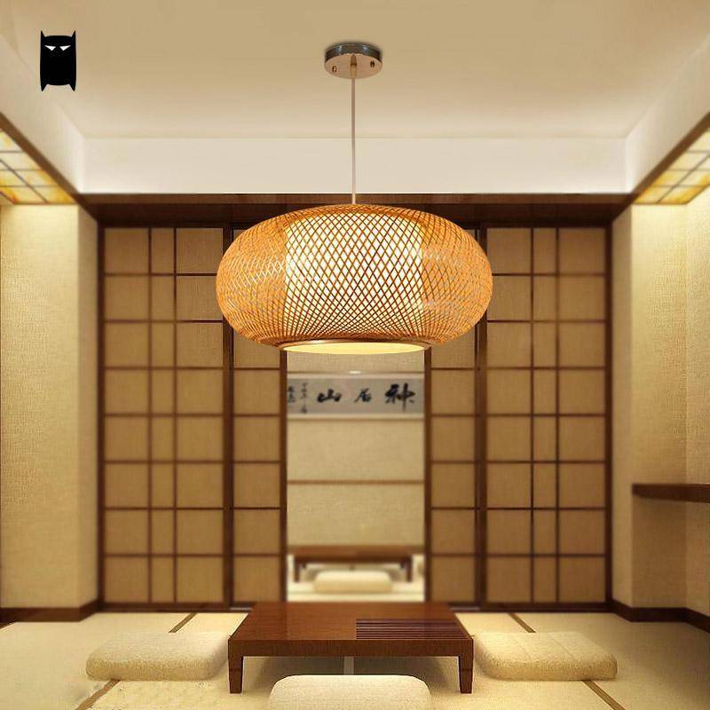 Suspension en bambou rond ovale style japonais Woven - vue 6 sur 6