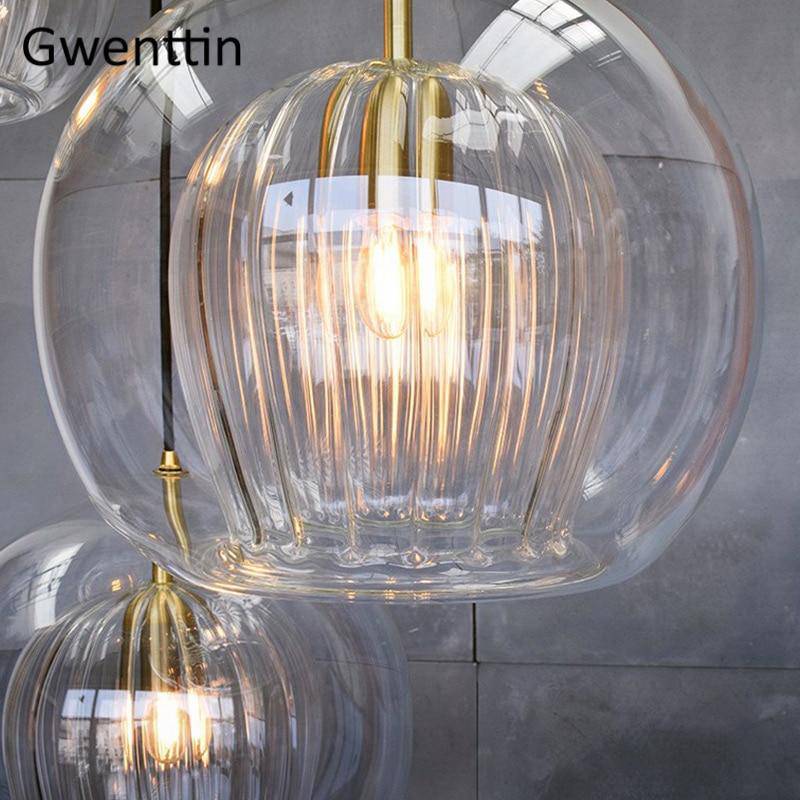 Suspension LED boule en verre avec tige dorée Modern