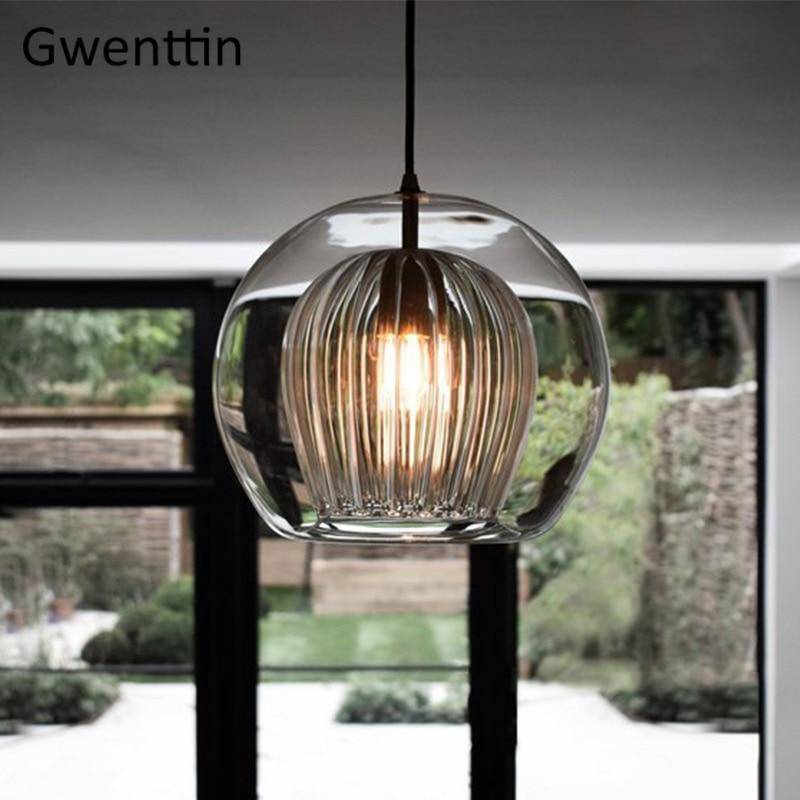 Suspension LED boule en verre avec tige dorée Modern