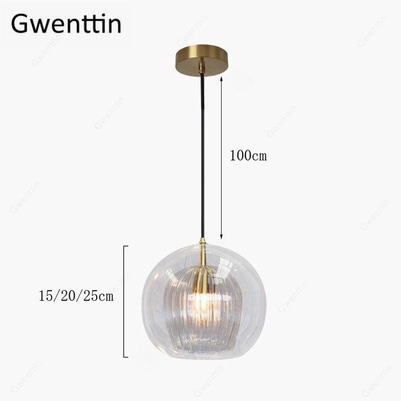 Suspension LED boule en verre avec tige dorée Modern - vue 8 sur 12