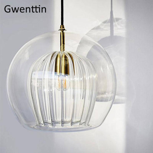 Suspension LED boule en verre avec tige dorée Modern