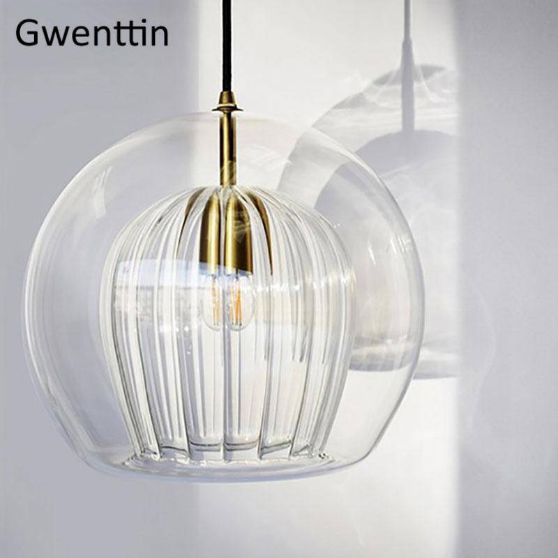 Suspension LED boule en verre avec tige dorée Modern