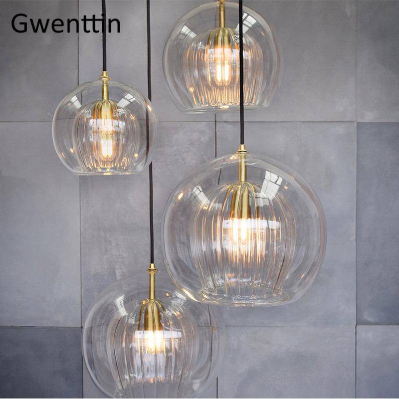 Suspension LED boule en verre avec tige dorée Modern