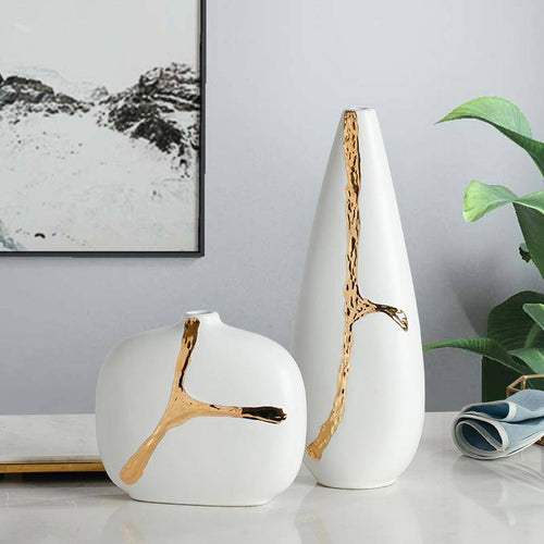 Vase design blanc au style abstrait doré Xuan