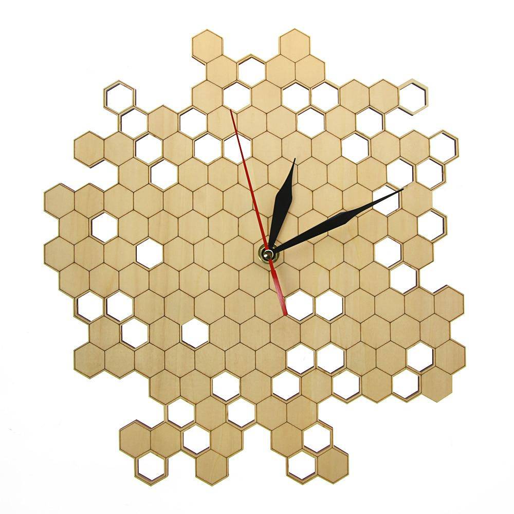 Horloge murale en bois avec alvéoles hexagonales 30cm Nature - vue 7 sur 6