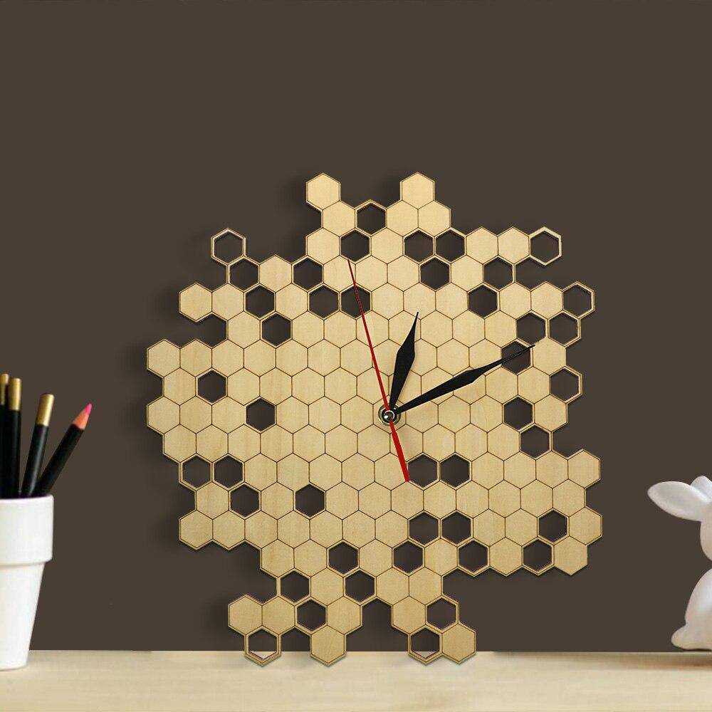 Horloge murale en bois avec alvéoles hexagonales 30cm Nature - vue 5 sur 6