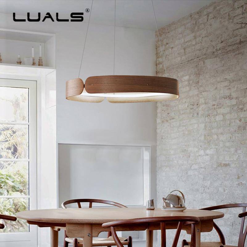 Lustre design LED rond en bois Nordic - vue 10 sur 17