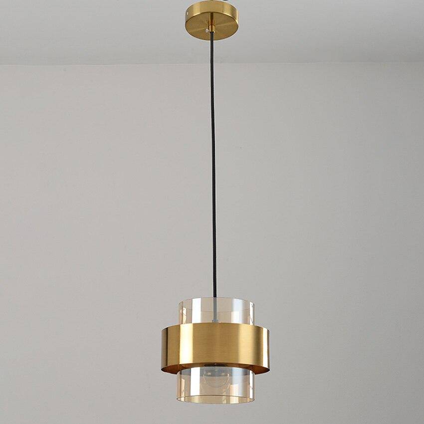 Suspension design LED avec cylindre en verre et metal doré - vue 7 sur 9