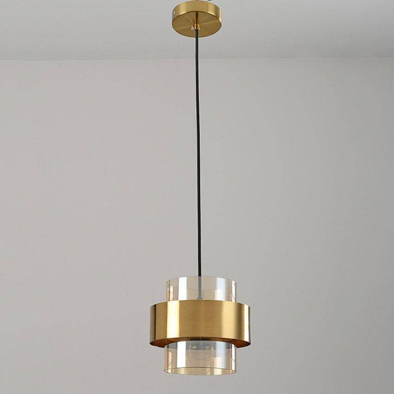 Suspension design LED avec cylindre en verre et metal doré