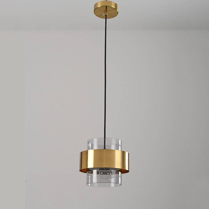 Suspension design LED avec cylindre en verre et metal doré - vue 6 sur 9