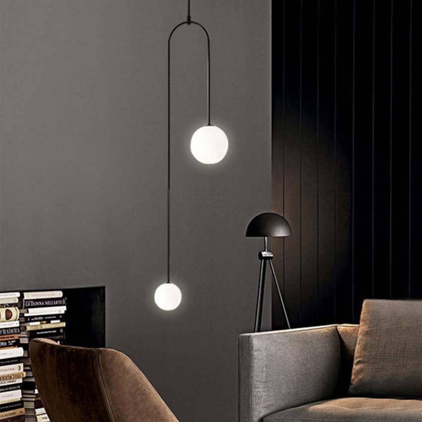Suspension design LED en métal avec double boule en verre Fly - vue 4 sur 8