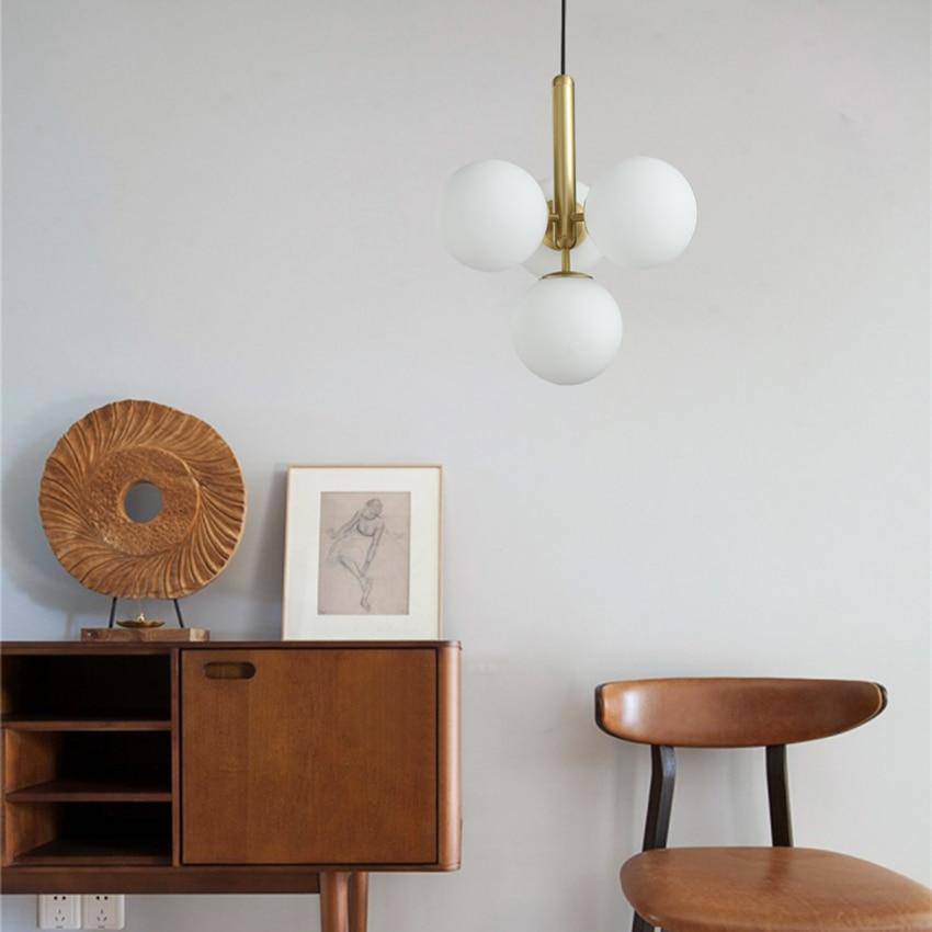 Suspension design LED avec cylindre doré et plusieurs boules en verres Fly - vue 5 sur 7