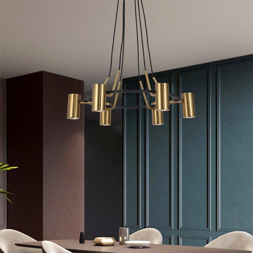 Lustre moderne et design LED avec cercle noir et spots dorés - vue 5 sur 6