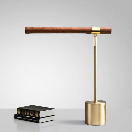 Lampe à poser design LED en métal dorée et bois style Fly