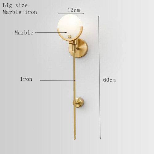 Applique murale design LED avec tige en métal doré et marbre