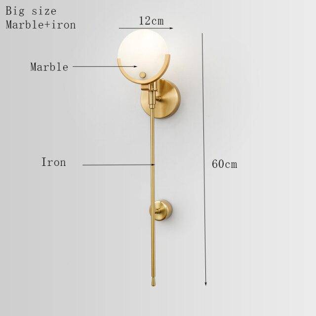 Applique murale design LED avec tige en métal doré et marbre - vue 7 sur 7