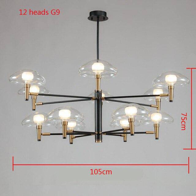 Lustre design noir et doré avec lampes en verre Light