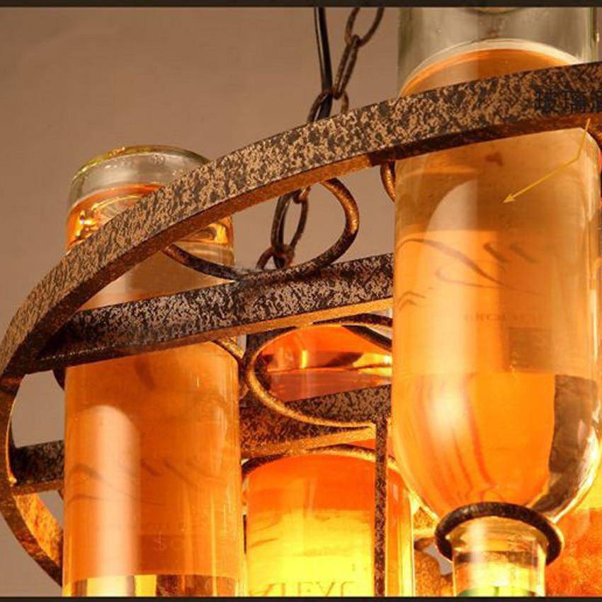Lustre rustique en métal rétro et bouteilles en verre colorées 60x32cm - vue 4 sur 5