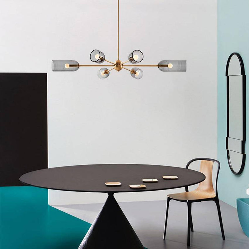 Lustre design doré et abat-jour en verre fumé Hotel