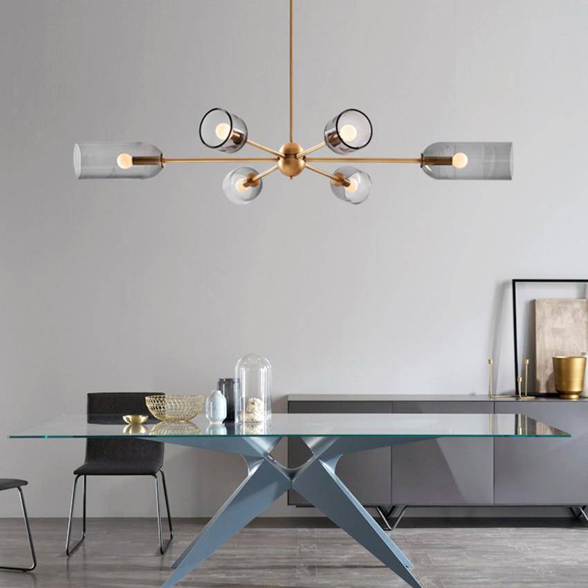 Lustre design doré et abat-jour en verre fumé Hotel - vue 7 sur 9