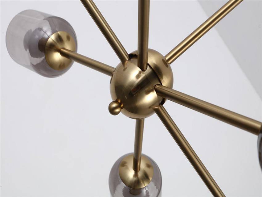 Lustre design doré et abat-jour en verre fumé Hotel - vue 6 sur 9
