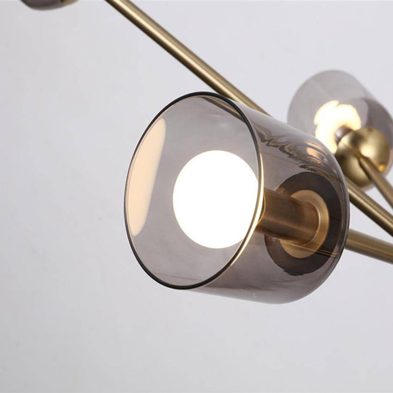 Lustre design doré et abat-jour en verre fumé Hotel