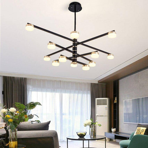 Lustre design avec bras et lampes LED dorées Living